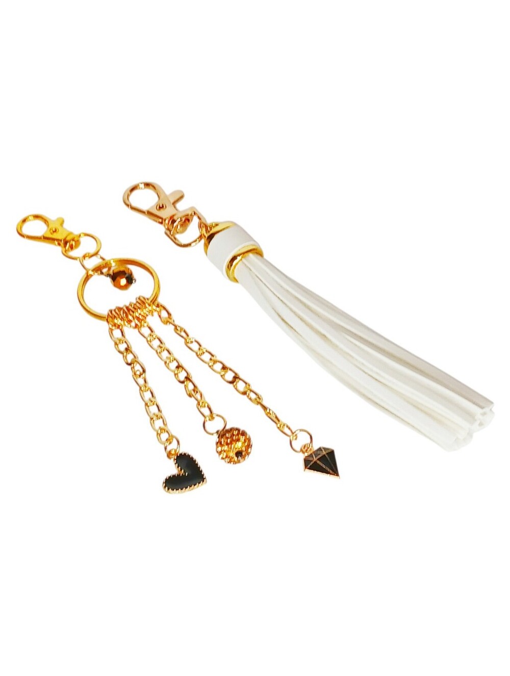 Bag Charm Purse Accessory Gold Black White Tassel Glam Luxe Bling Ice Coquette